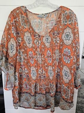 Unity World Wear Orange Paisley Medallion Tunic